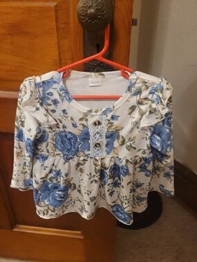 Unbranded Blue Floral Long-Sleeve Peplum Top for Kids